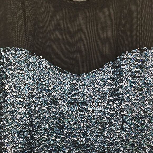 H&M Divided Blue Sequin Black Sheer Mesh Crop Top - Picture 6 of 7